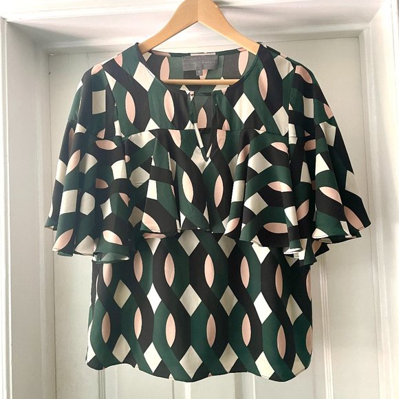 Anthropologie Sunday in Brooklyn Green Ruffled Keyhole Blouse Size XS - Picture 1 of 13